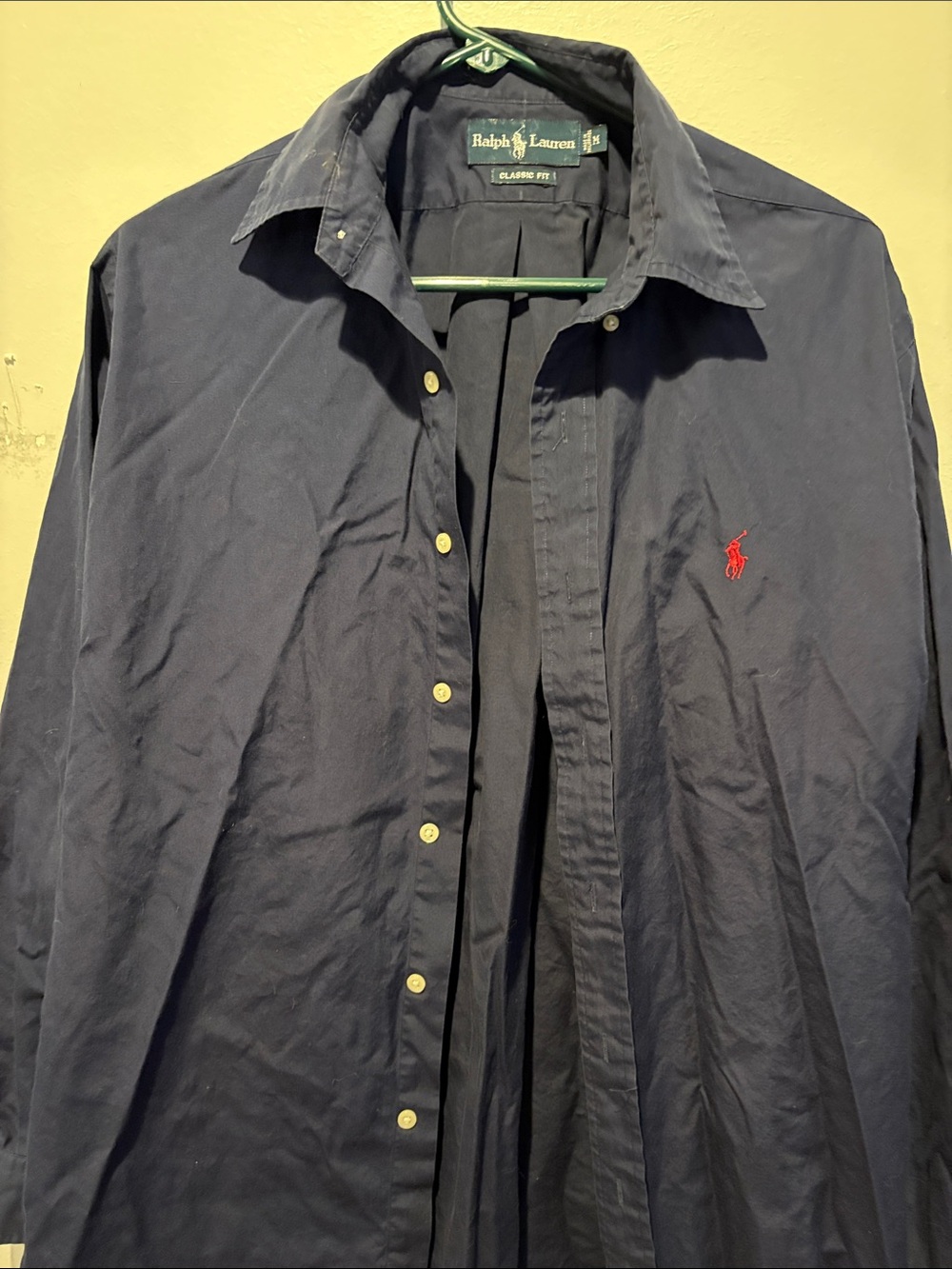 Ralph Lauren Navy Button-Down Shirt with Red Pony Logo